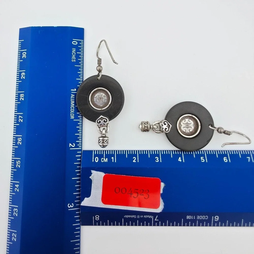 BRIGHTON 'Romano Shell' Earrings Mother Of Pearl Dangle Ornate Silver Plate 2